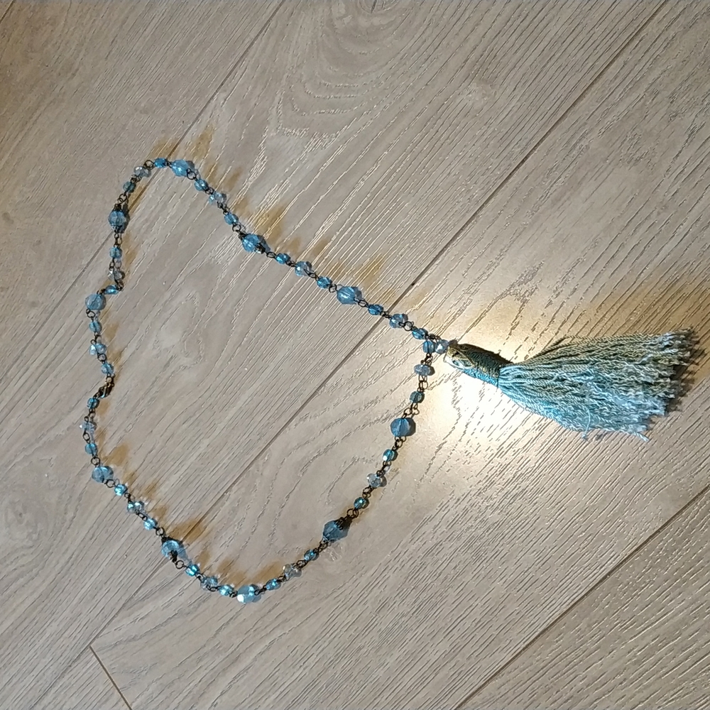 Blue beads tassel long necklace